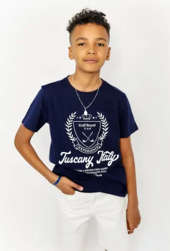 T-shirt chłopięcy granatowy z nadrukiem