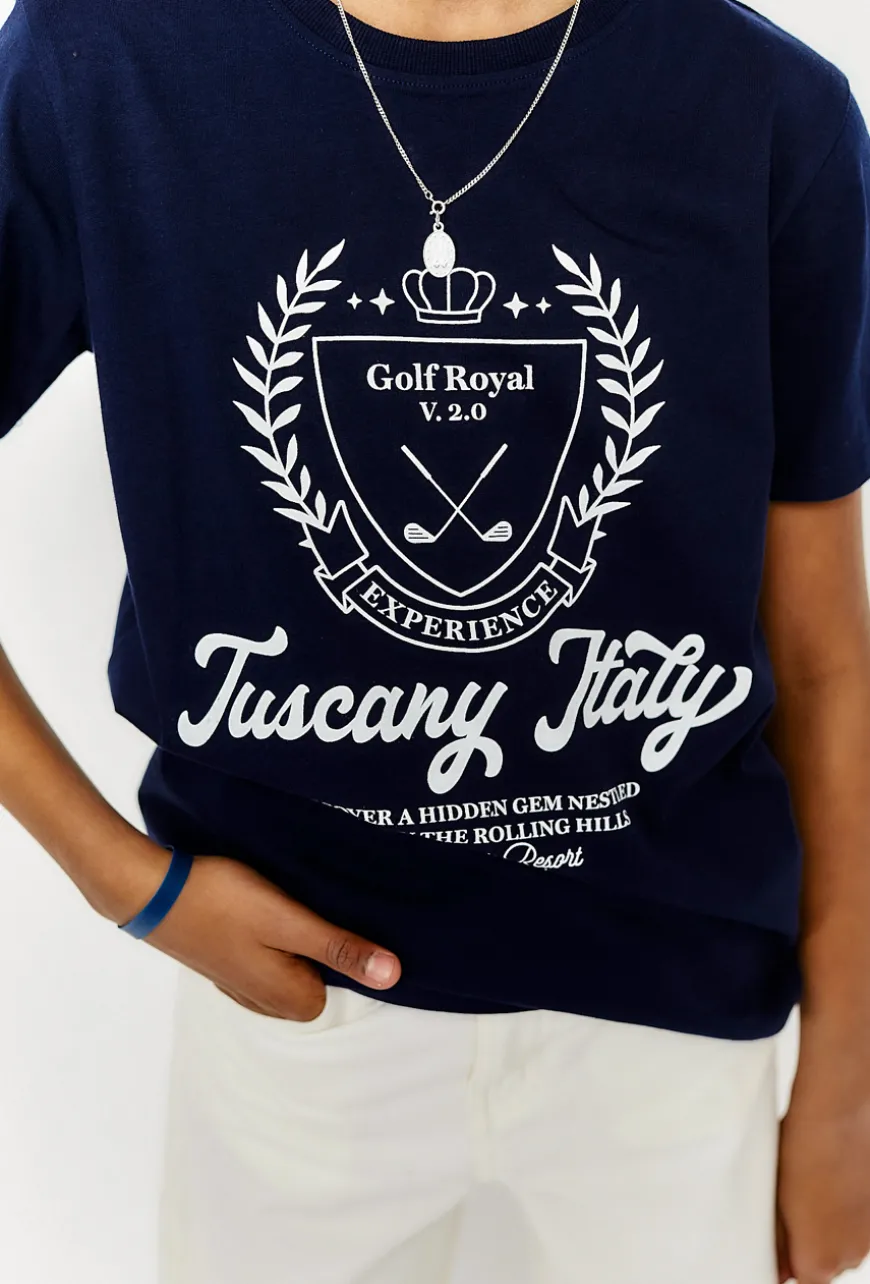 T-shirt chłopięcy granatowy z nadrukiem
