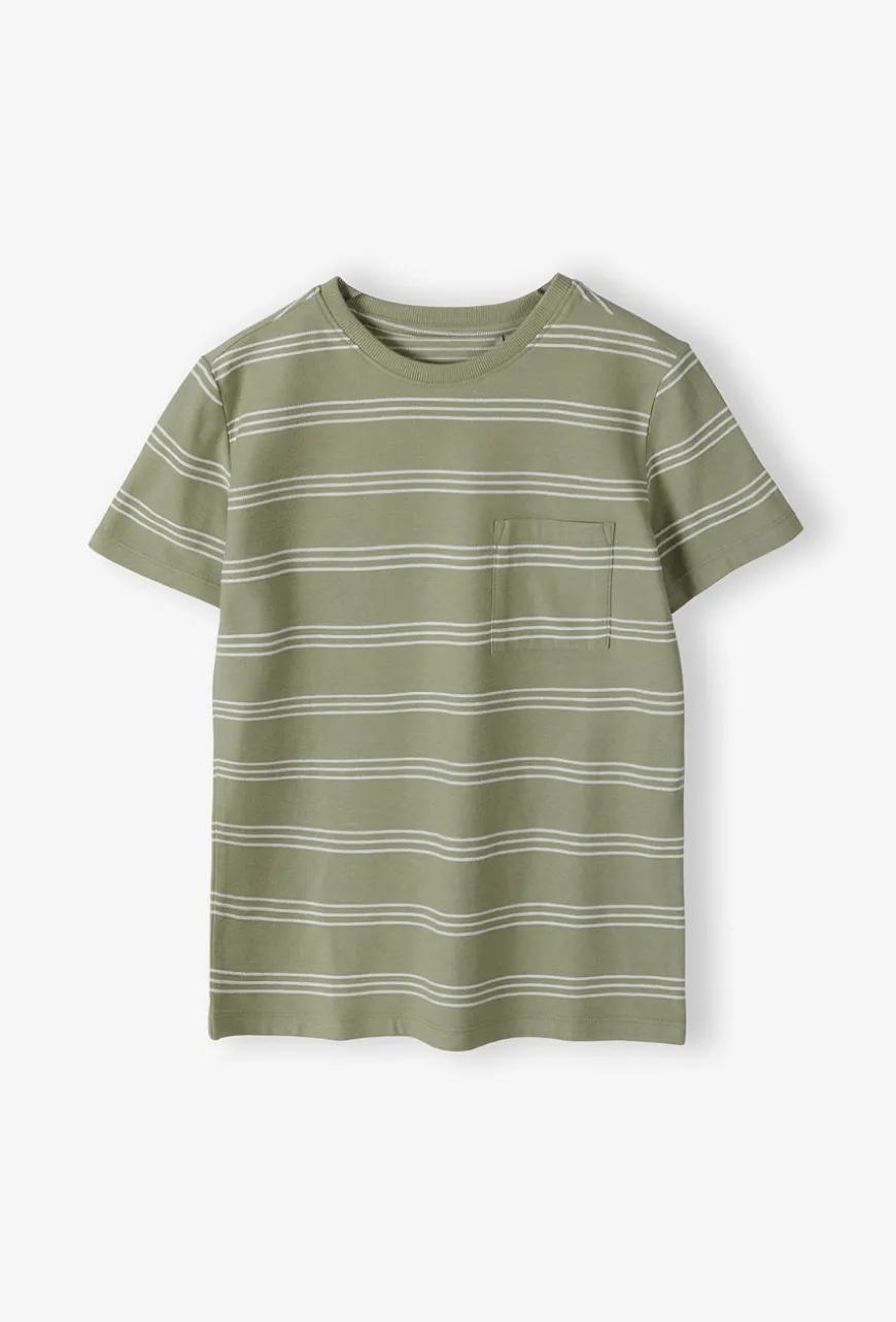 T-shirt chłopięcy w paski z kieszonką