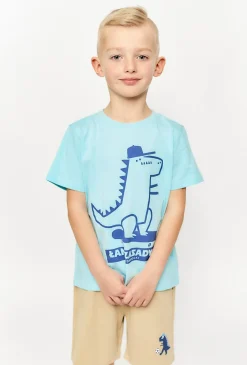 T-shirt chłopięcy z dinozaurem - niebieski