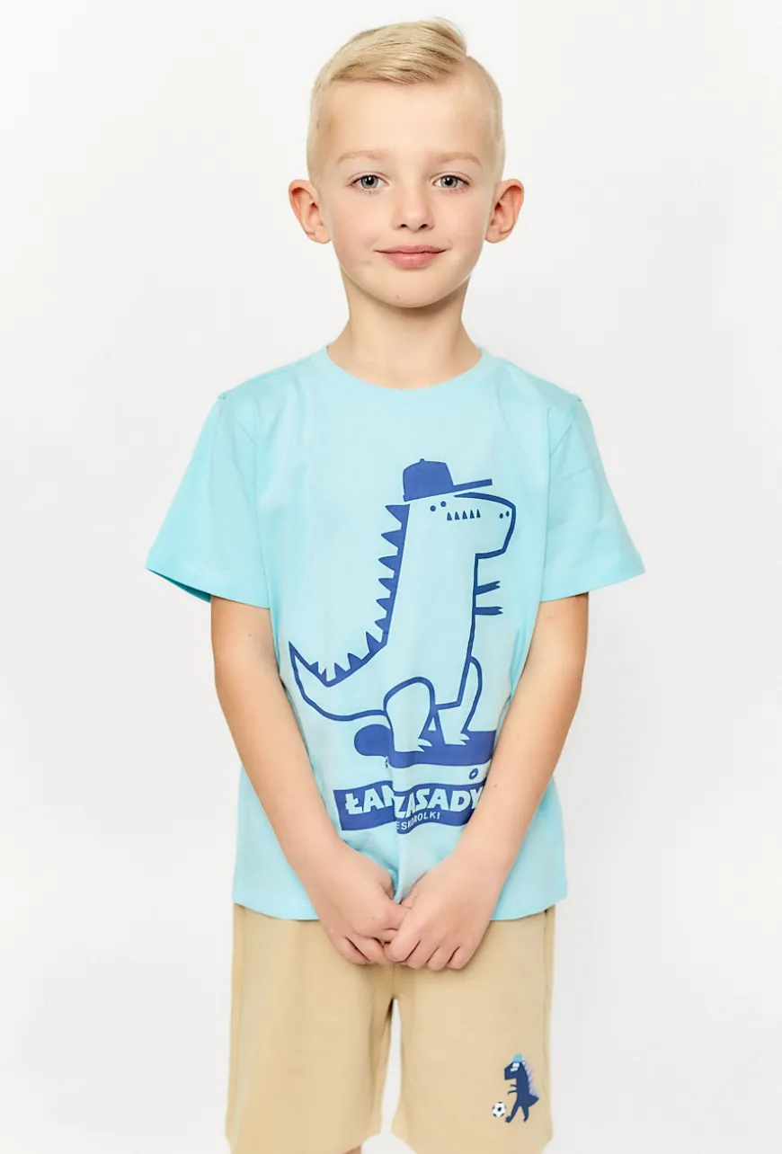 T-shirt chłopięcy z dinozaurem - niebieski