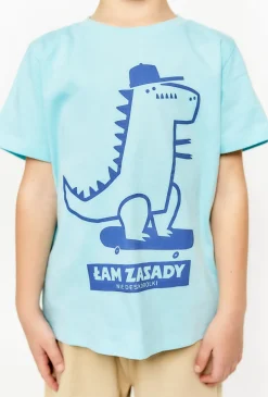 T-shirt chłopięcy z dinozaurem - niebieski