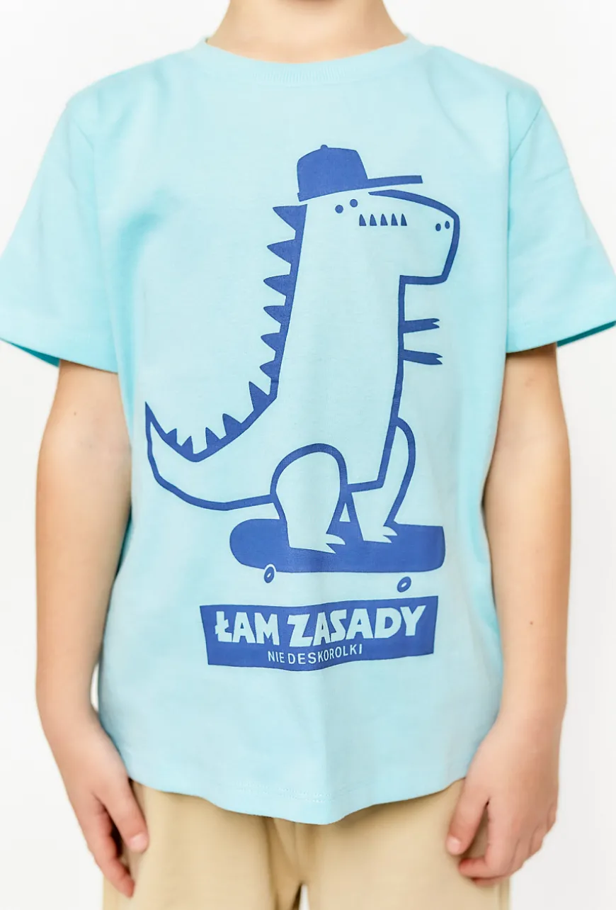 T-shirt chłopięcy z dinozaurem - niebieski