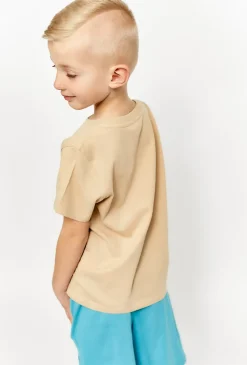 T-shirt chłopięcy z nadrukiem dinozaura - beżowy
