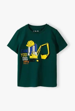 T-shirt dla chłopca - zielony z koparką - 5.10.15.