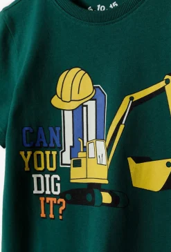 T-shirt dla chłopca - zielony z koparką - 5.10.15.