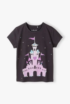 T-shirt dla dziewczynki z nadrukiem i cekinami