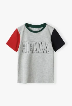 T-shirt dzianinowy z napisem - Siemka - 5.10.15.