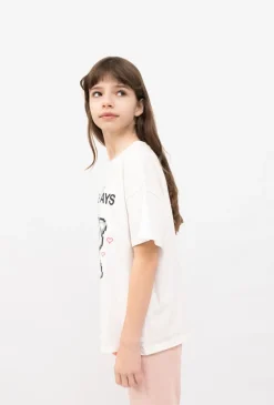 T-shirt dziecięcy oversize „Sweet Days” z nadrukiem kotów