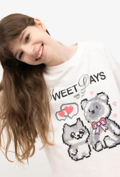 T-shirt dziecięcy oversize „Sweet Days” z nadrukiem kotów