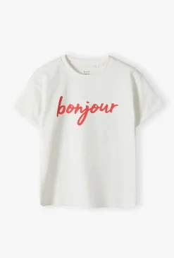 T-shirt dziewczęcy BONJOUR – koszulka z czerwonym napisem
