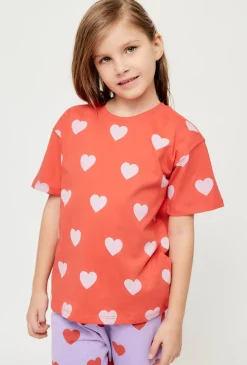 T-shirt dziewczęcy czerwony w serduszka