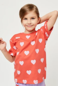 T-shirt dziewczęcy czerwony w serduszka