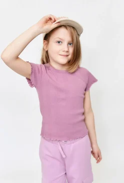 T-shirt dziewczęcy prążkowany