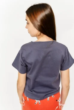 T-shirt dziewczęcy szary z wiązaniem