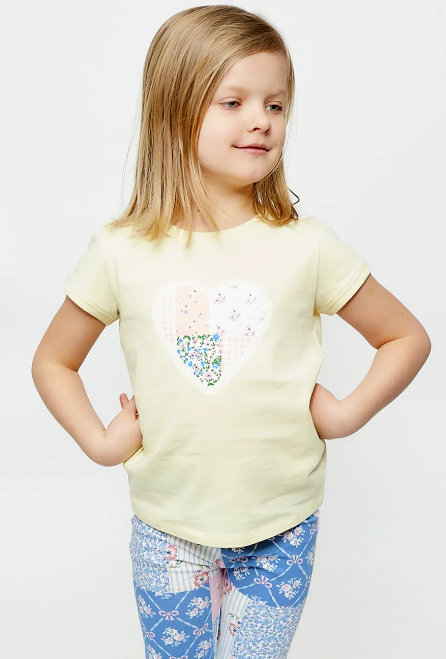 T-shirt dziewczęcy - żółty z serduszkiem