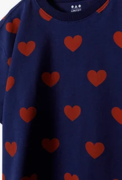 T-shirt dziewczęcy w czerwone serca