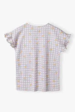 T-shirt dziewczęcy w kratkę – z wisienkami