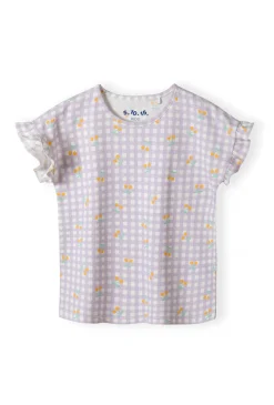 T-shirt dziewczęcy w kratkę – z wisienkami