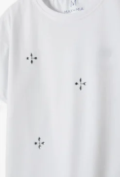 T-shirt dziewczęcy z błyszczącymi dżetami