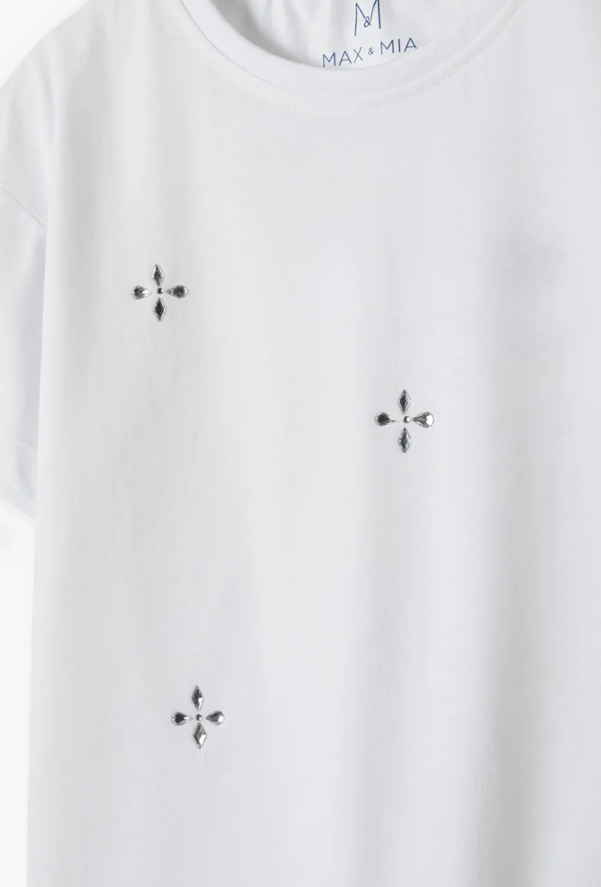 T-shirt dziewczęcy z błyszczącymi dżetami