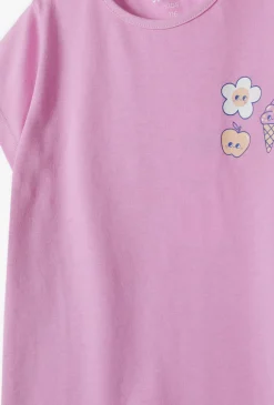 T-shirt dziewczęcy z motywem kwiatka i lodów