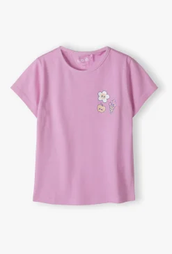 T-shirt dziewczęcy z motywem kwiatka i lodów