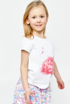 T-shirt dziewczęcy z nadrukiem łabędzia