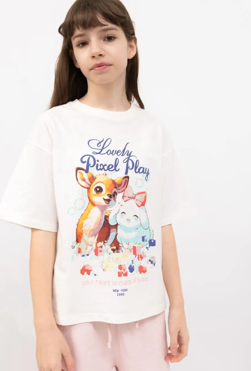 T-shirt dziewczęcy z nadrukiem zwierząt
