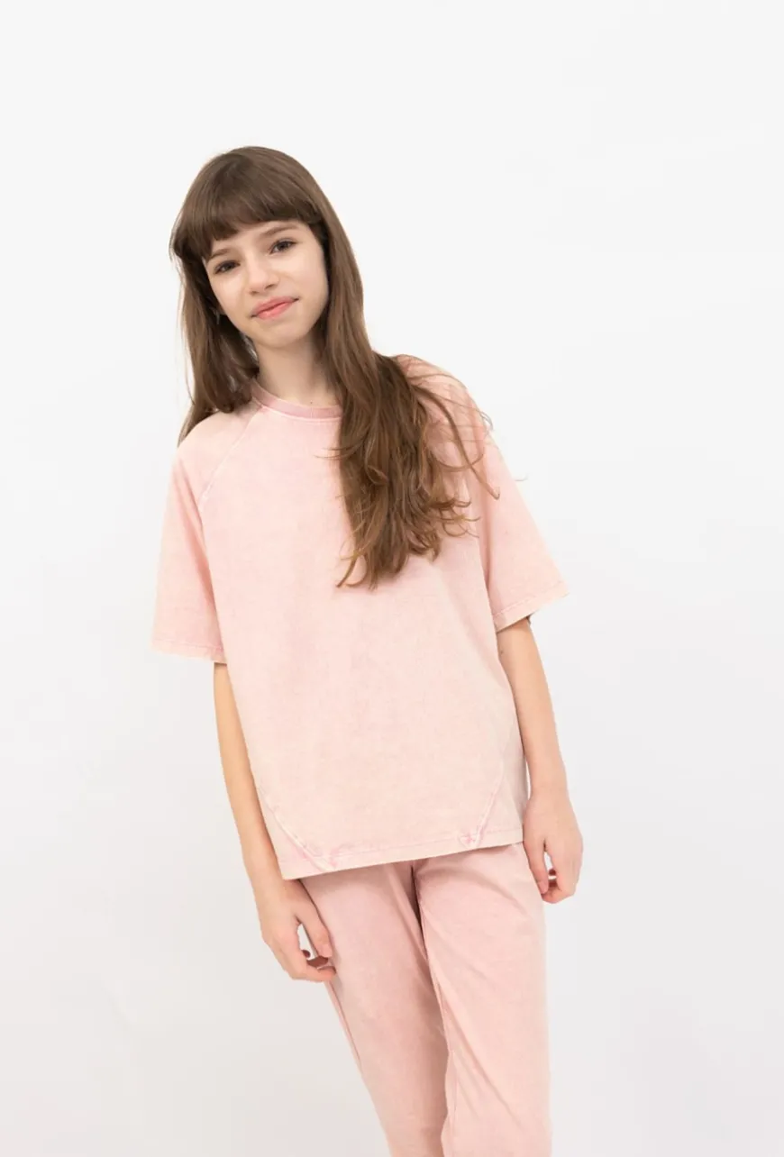T-shirt oversize z efektem sprania dla dziewczynki