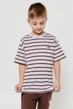 T- shirt w fioletowo - brązowe paski - Limited Edition
