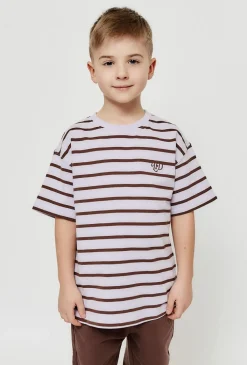T- shirt w fioletowo - brązowe paski - Limited Edition