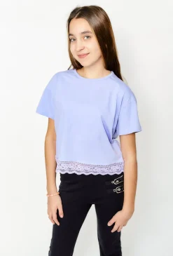 T-shirt z koronkowym dołem