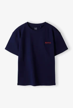 T-shirt z napisem merci - granatowy - Limited Edition