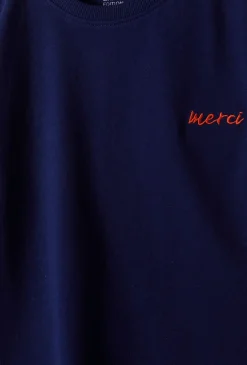 T-shirt z napisem merci - granatowy - Limited Edition