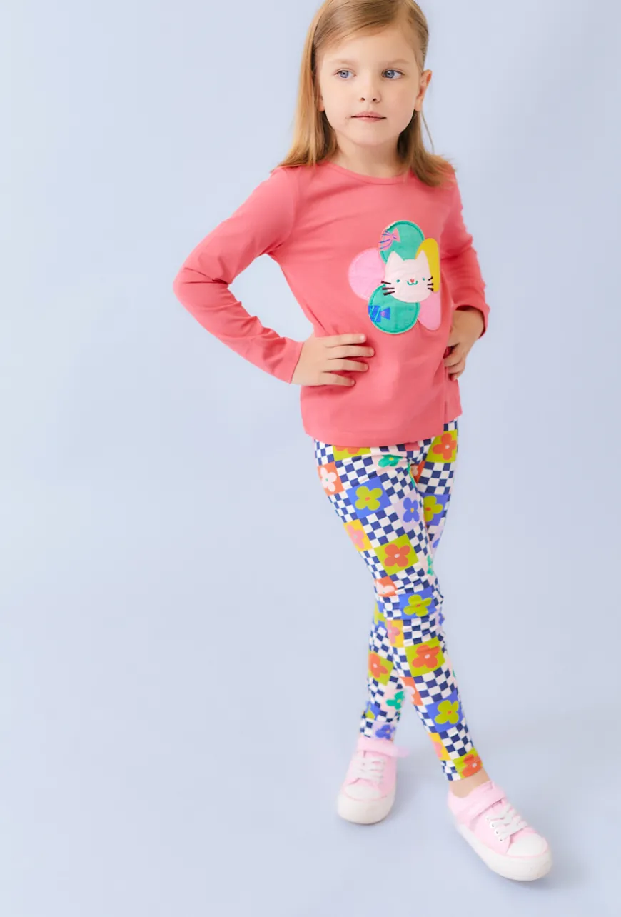 Wielokolorowe legginsy dziewczęce kolorowy print