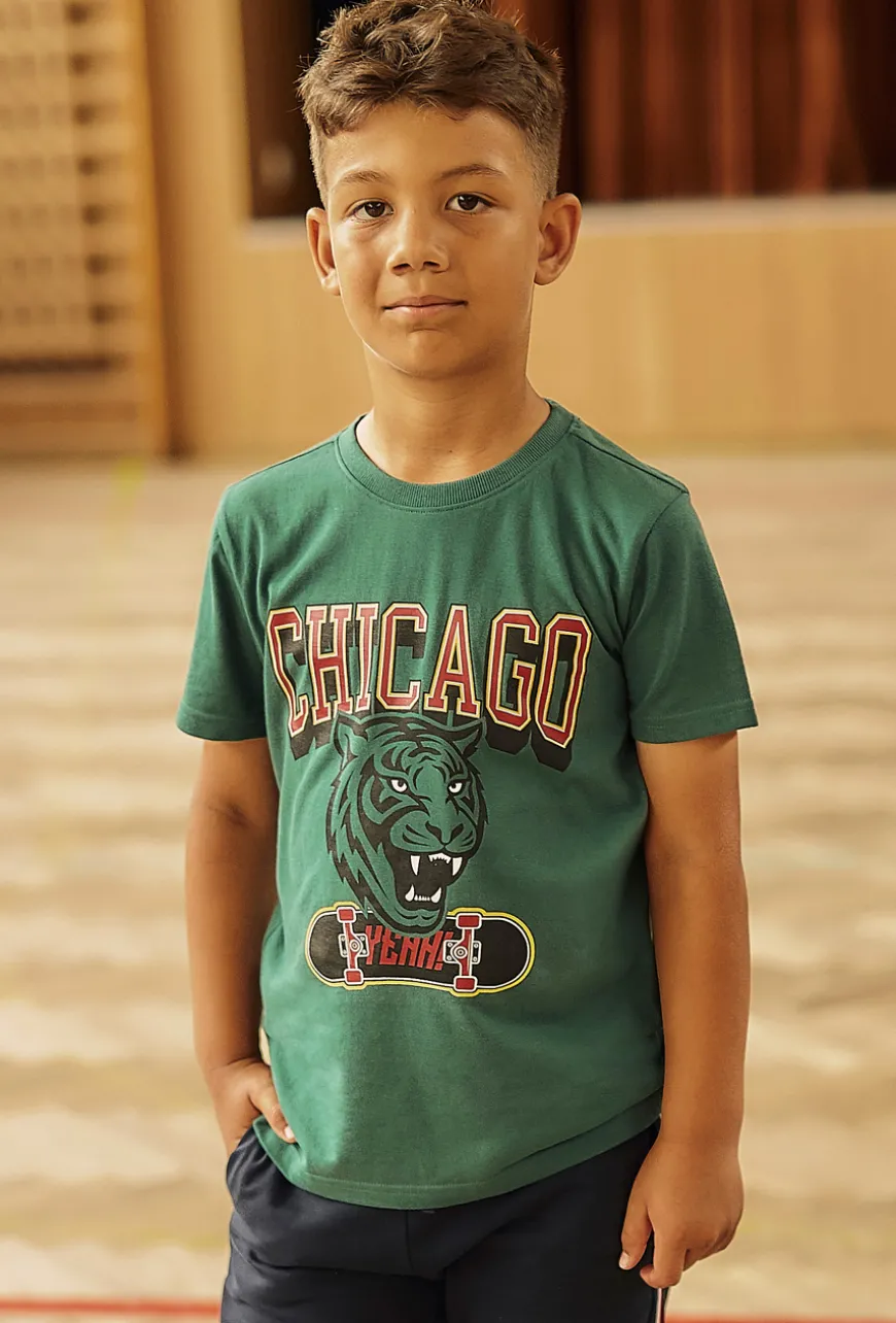 Zielony t-shirt dla chłopca - Chicago - Lincoln&Sharks