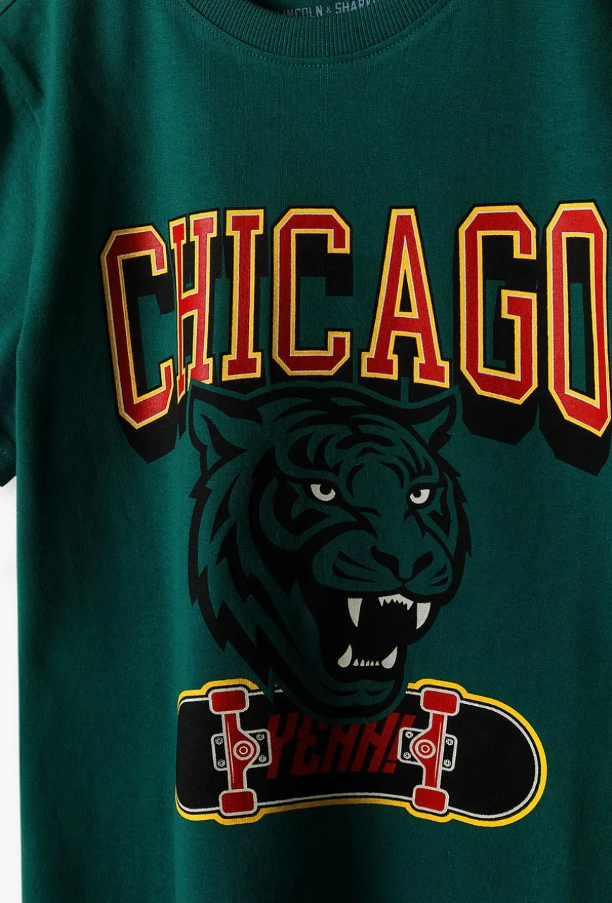 Zielony t-shirt dla chłopca - Chicago - Lincoln&Sharks