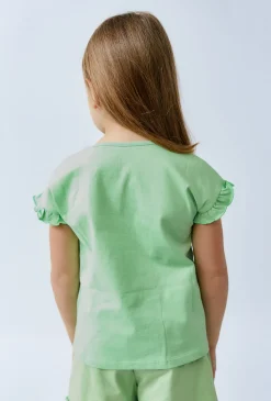 Zielony t-shirt dziewczęcy z motylkiem