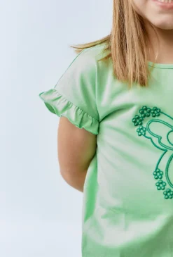 Zielony t-shirt dziewczęcy z motylkiem